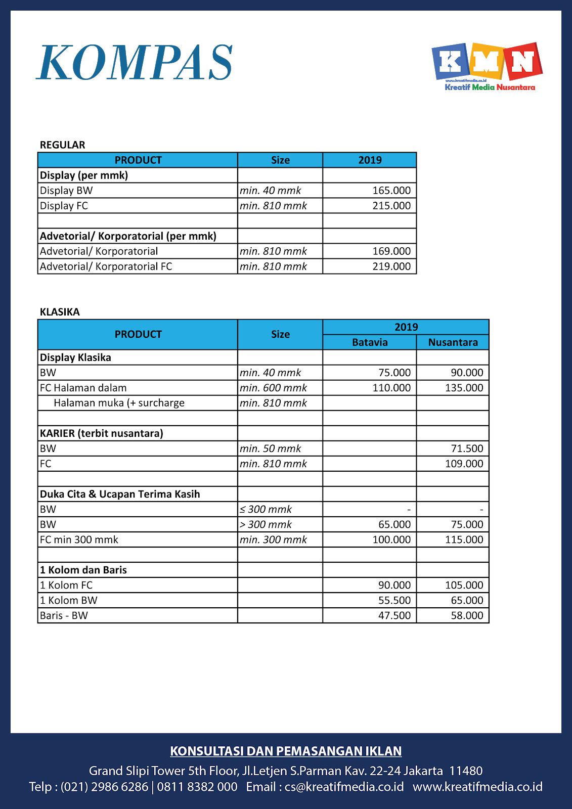 Rate Iklan Kompas 2019
